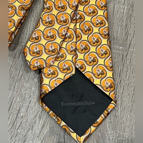 Ermenegildo Zegna Tie Yellow Floral Pattern Geometric 100% Silk Made in Italy - Picture 7 of 10